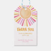 ピンクイエローボーホサンシャインサンバースデーパーティー ギフトタグ (正面)