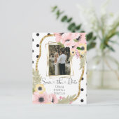 ピンクイエローポピー日付を保存フローラ写真 ポストカード (スタンド正面)