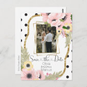 ピンクイエローポピー日付を保存フローラ写真 ポストカード (正面/裏面)