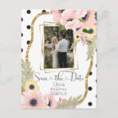 ピンクイエローポピー日付を保存フローラ写真 ポストカード (正面)