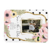 ピンクイエローポピー日付を保存フローラ写真 マグネット (横)