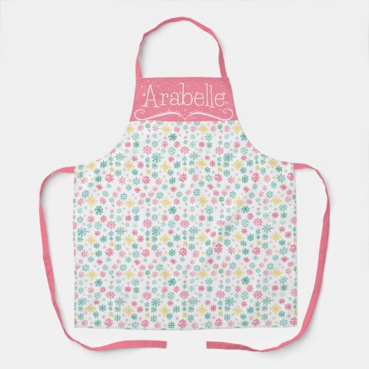 ピンクイエローミントスノーフレークパターンエプロン エプロン (正面)
