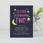 ピンクイエロームーンアンドスターズセカンドバースデー招待状 招待状 (スタンド正面)