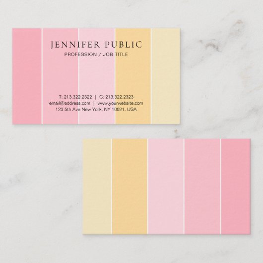 ピンクイエローモダントレンディーミニマルテンプレート 名刺 (正面/裏面)