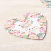 ピンクイエローユニコーンフローラベビーシャワーハート ペーパーコースター (アングル)