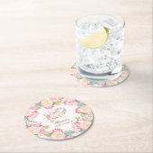ピンクイエローユニコーンフローラベビーシャワー ラウンドペーパーコースター (インサイチュ)