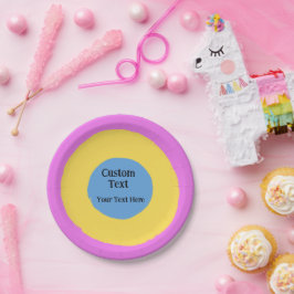 ピンクイエローライトブルー鮮やかデザインカスタム文字 ペーパープレート