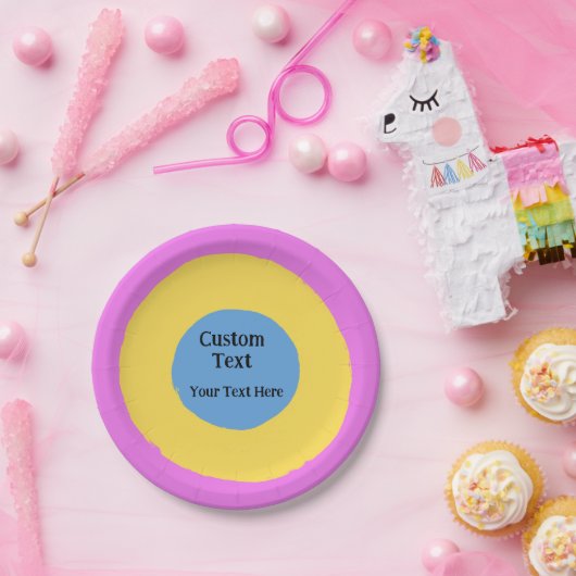 ピンクイエローライトブルー鮮やかデザインカスタム文字 ペーパープレート (パーティー)
