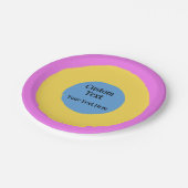 ピンクイエローライトブルー鮮やかデザインカスタム文字 ペーパープレート (アングル)