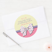 ピンクイエローリボンとボウ水玉模様シール ラウンドシール (封筒)