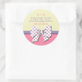 ピンクイエローリボンとボウ水玉模様シール ラウンドシール (バッグ)