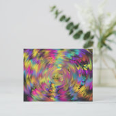 ピンクイエローレインボースパイラルファンキークール抽象芸術アート ポストカード (スタンド正面)