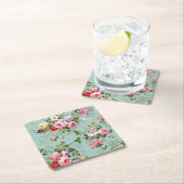 ピンクイエローレッドローズヴィンテージスタイル スクエアペーパーコースター (インサイチュ)