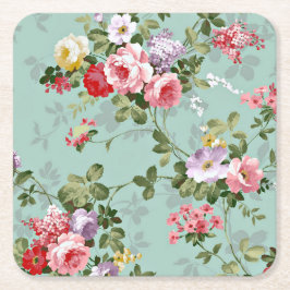 ピンクイエローレッドローズヴィンテージスタイル スクエアペーパーコースター