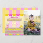 ピンクイエローレモネードスタンドファースト誕生日写真 招待状 (正面/裏面)