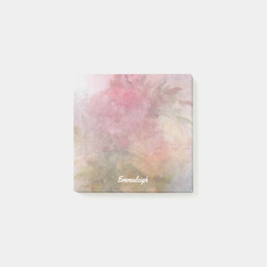 ピンクイエローローズウォーターカラーミックスモノグラム ポストイット (正面)