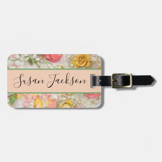 ピンクイエローローズズフローラカスタム ラゲッジタグ (正面横)