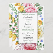 ピンクイエローローズズフローラ結婚式招待状 招待状 (正面/裏面)