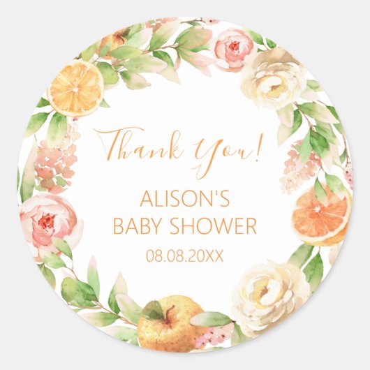 ピンクイエローローズフローラ緑少女ベビーシャワー ラウンドシール (正面)