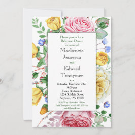 ピンクイエローローズリハーサルディナー招待状 招待状