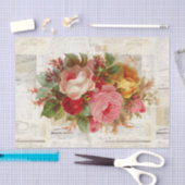 ピンクイエローローズヴィンテージフランスの文字ティッシュペーパー 薄葉紙 (クラフト)