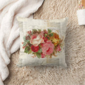 ピンクイエローローズヴィンテージフランスの文字装飾用クッション クッション (ブランケット)