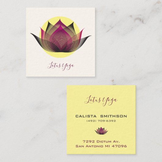 ピンクイエローロータスフラワーアートエレガントヨガユニークー スクエア名刺 (正面/裏面)