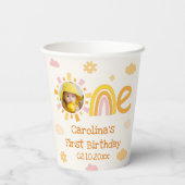 ピンクイエローワンサン誕生日ガールパーティー写真 紙コップ (裏面)