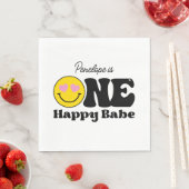 ピンクイエローワンハッピーベファースト誕生日 スタンダードランチョンナプキン (インサイチュ)