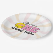 ピンクイエローワンハッピーベファースト誕生日 ペーパープレート (アングル)
