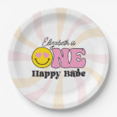 ピンクイエローワンハッピーベファースト誕生日 ペーパープレート (正面)