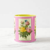 ピンクイエローヴィンテージバラコーヒーカップ ツートーンマグカップ (中央)