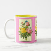 ピンクイエローヴィンテージバラコーヒーカップ ツートーンマグカップ (左)