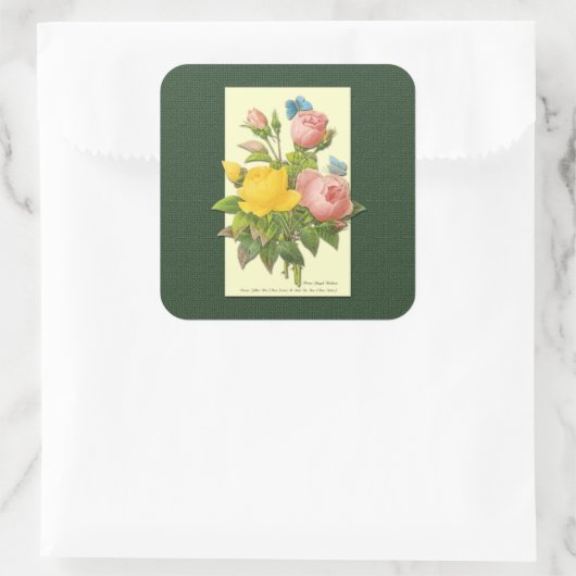 ピンクイエローヴィンテージバラシール スクエアシール (バッグ)