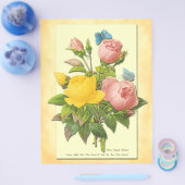 ピンクイエローヴィンテージバラフライヤーテンプレート チラシ (シングル)