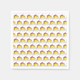 ピンクイエロー層ハッピーバースデーケーキスライスキャンドル スタンダードカクテルナプキン