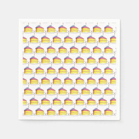 ピンクイエロー層ハッピーバースデーケーキスライスキャンドル スタンダードカクテルナプキン (正面)