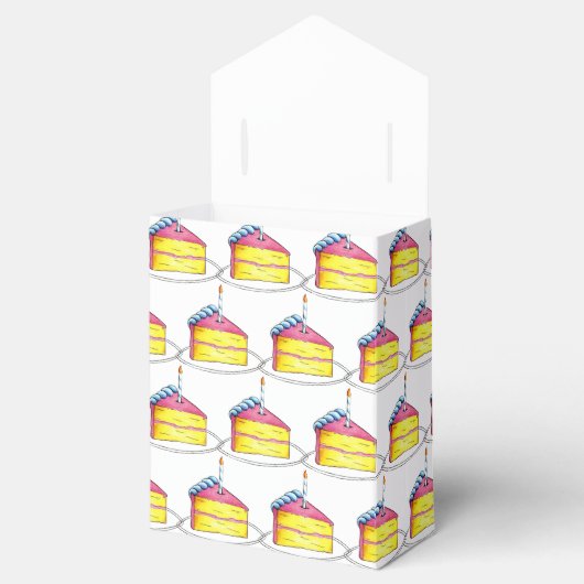 ピンクイエロー層ハッピーバースデーケーキスライスキャンドル フェイバーボックス (オープン)
