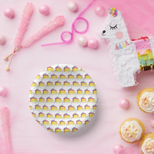 ピンクイエロー層ハッピーバースデーケーキスライスキャンドル ペーパーボウル (パーティー)