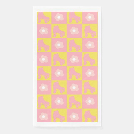 ピンクイエロー市松模様にローラダービースケート (正面)