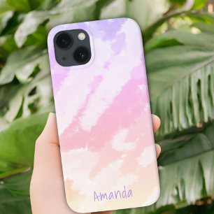 ピンクイエロー抽象芸術スカイウォーター色パターガーリーン iPhone 13ケース