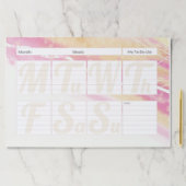 ピンクイエロー抽象芸術週間プランナーカレンダー ペーパーパッド (インサイチュ)