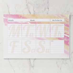 ピンクイエロー抽象芸術週間プランナーカレンダー ペーパーパッド