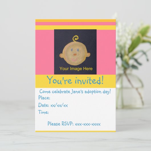 ピンクイエロー採用パーティー招待状 招待状 (スタンド正面)