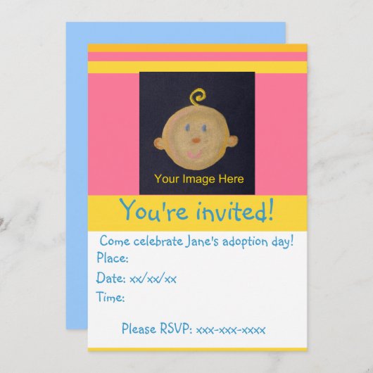 ピンクイエロー採用パーティー招待状 招待状 (正面/裏面)