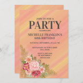 ピンクイエロー春ガーデンフローラ60誕生日 招待状 (正面/裏面)