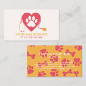 ピンクイエロー獣医ヘルスペットドクターハートポー 名刺 (正面/裏面)