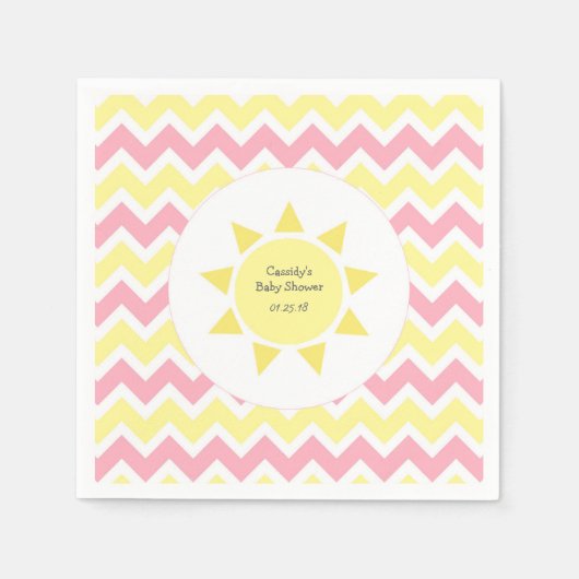 ピンクイエロー私のサンシャインテーマパーティー スタンダードカクテルナプキン (正面)