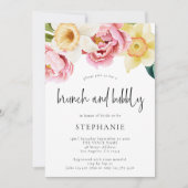 ピンクイエロー花模様ズブランチバブリーブライダルシャワー 招待状 (正面)