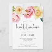 ピンクイエロー花模様ブライダルシャワールンチョン 招待状 (正面)